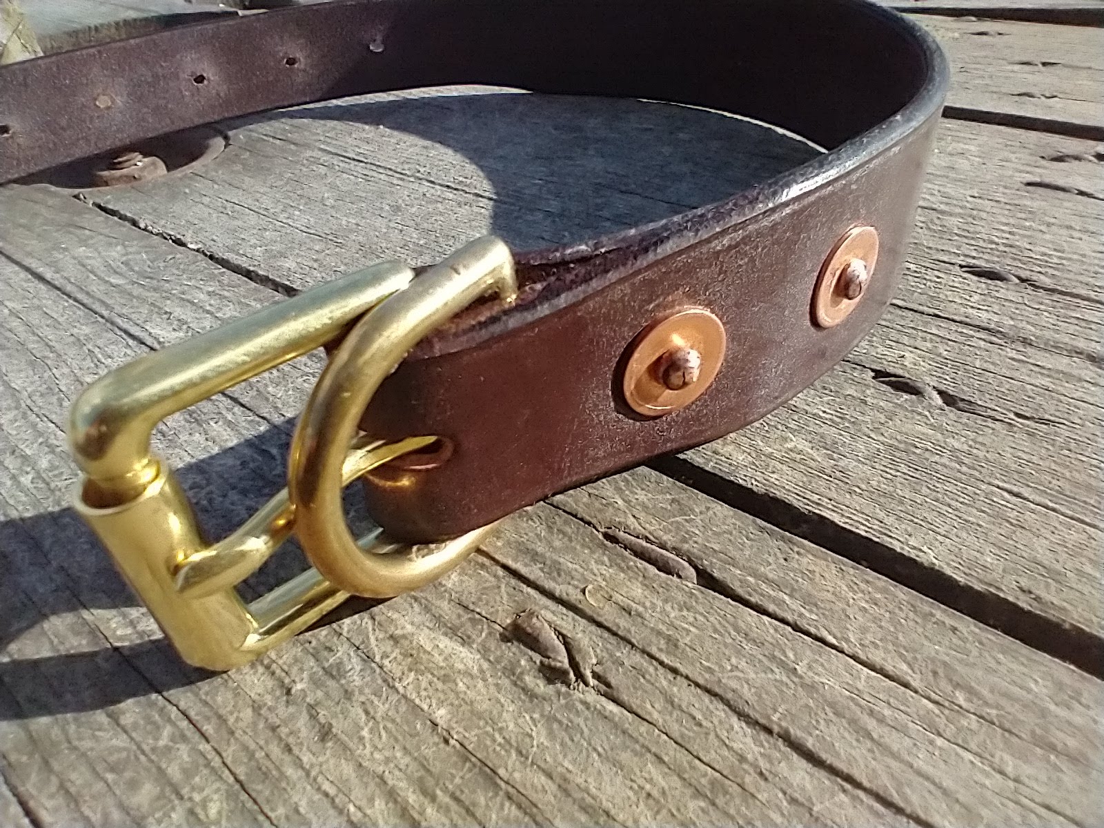 Copper rivet leather dog collar